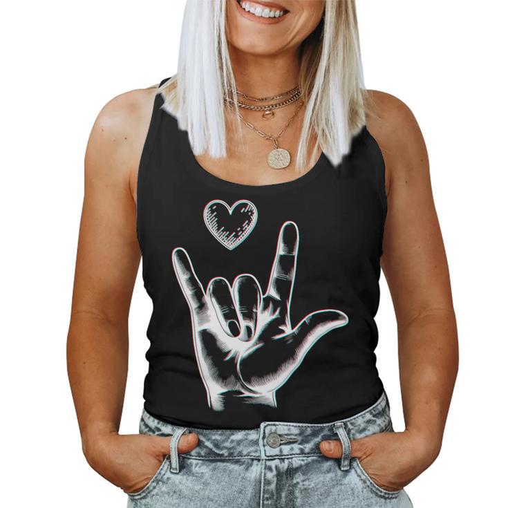 I Love You Heart Chroma Handzeichensprache Taubstummtherapie Tank Top Frauen