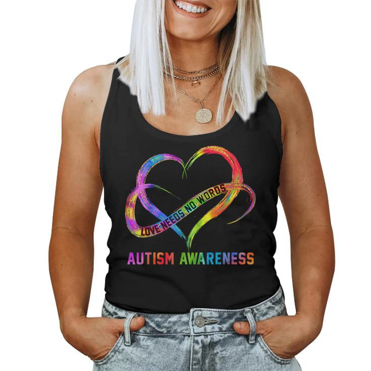 Love Needs No Words Autism Awareness Month Rainbow Heart Women Tank Top