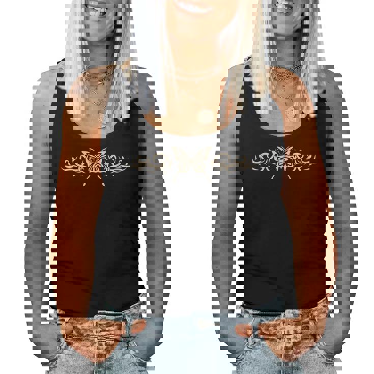 Marrón Mariposa Tatuaje Fairycore Oscuro Grunge Y2k Estética Cuello Camiseta sin mangas para mujer