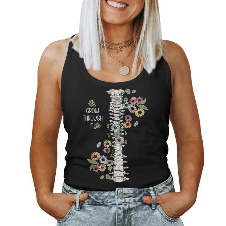 Mental Health Warrior Grow Through It Floral Spine Women Women Tank Top