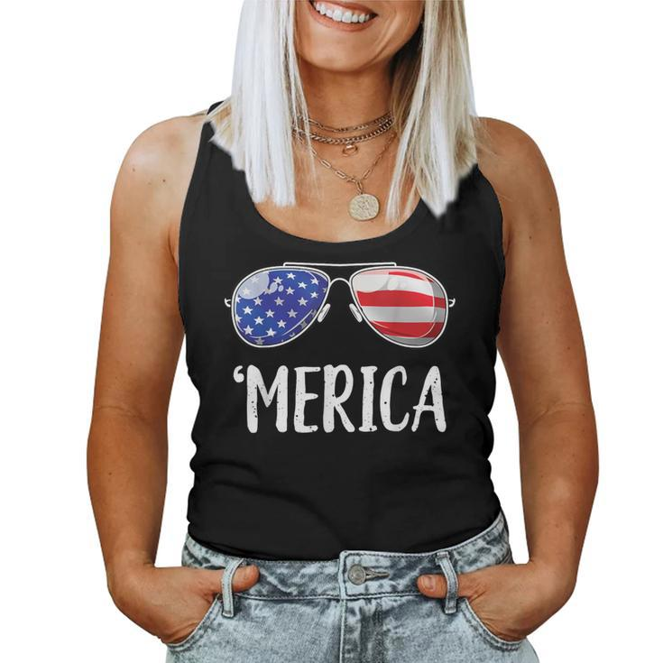 Merica Sunglasses 4Th Of July Usa American Flag Women Tank Top