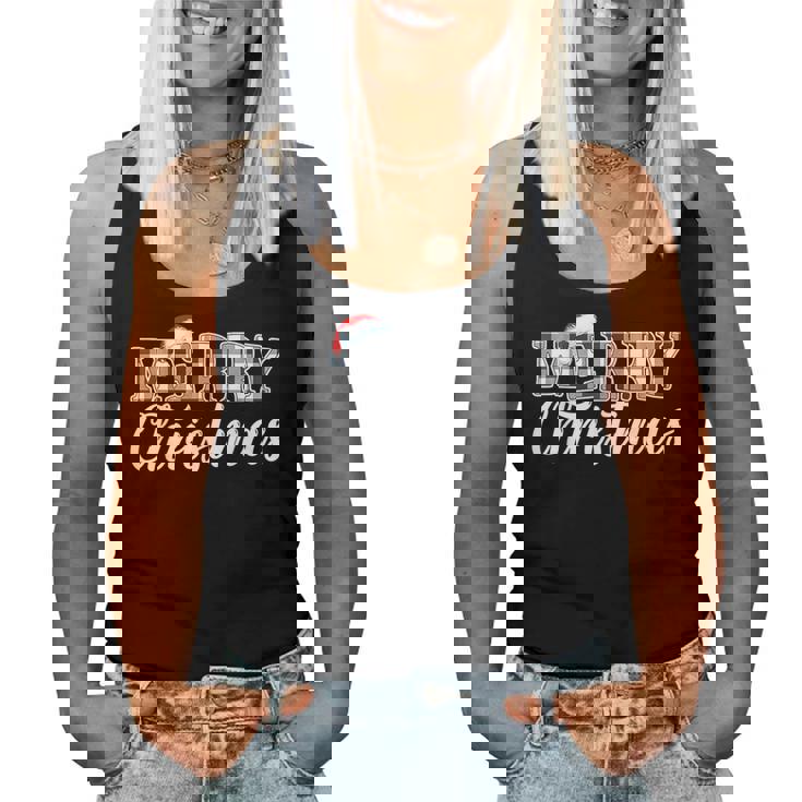 Merry Christmas Buffalo Black And White Plaid For Women Women Tank Top