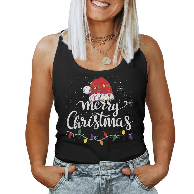 Merry Christmas Lights Red Santa Hat Xmas Family Women Women Tank Top