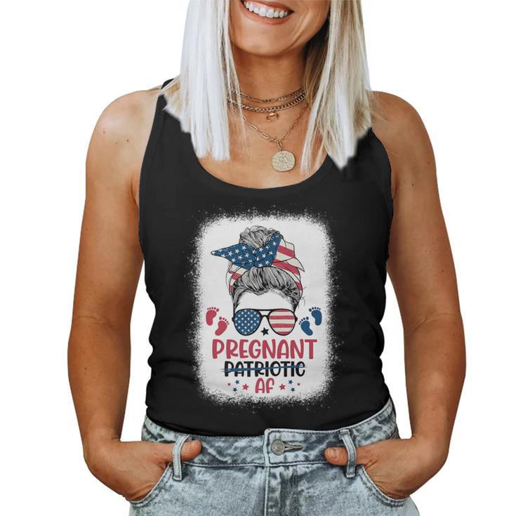 Messy Bun 4Th Of July Pregnant Patriotic Af Pregnancy Women Tank Top