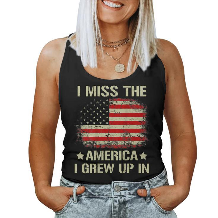 I Miss The America I Grew Up In Retro American Flag On Back Women Tank Top