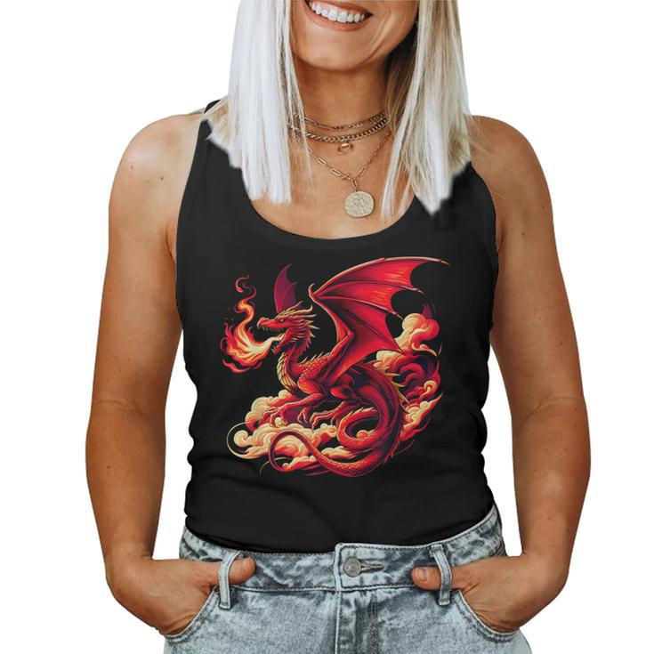 Mythical Red Dragon Breathes Fire On Clouds Boy Girl Dragon Women Tank Top