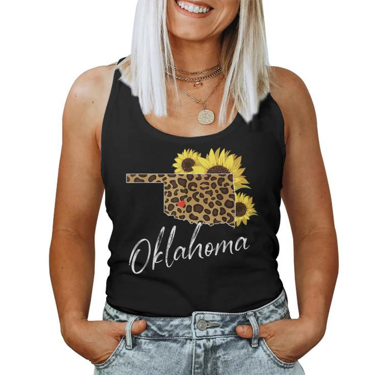 Oklahoma Sunflower Leopard State Map Women Tank Top