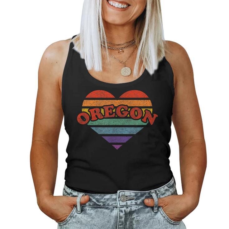 Oregon Retro Rainbow Heart 80S Whimsy Lgbtq Pride Stat Women Tank Top