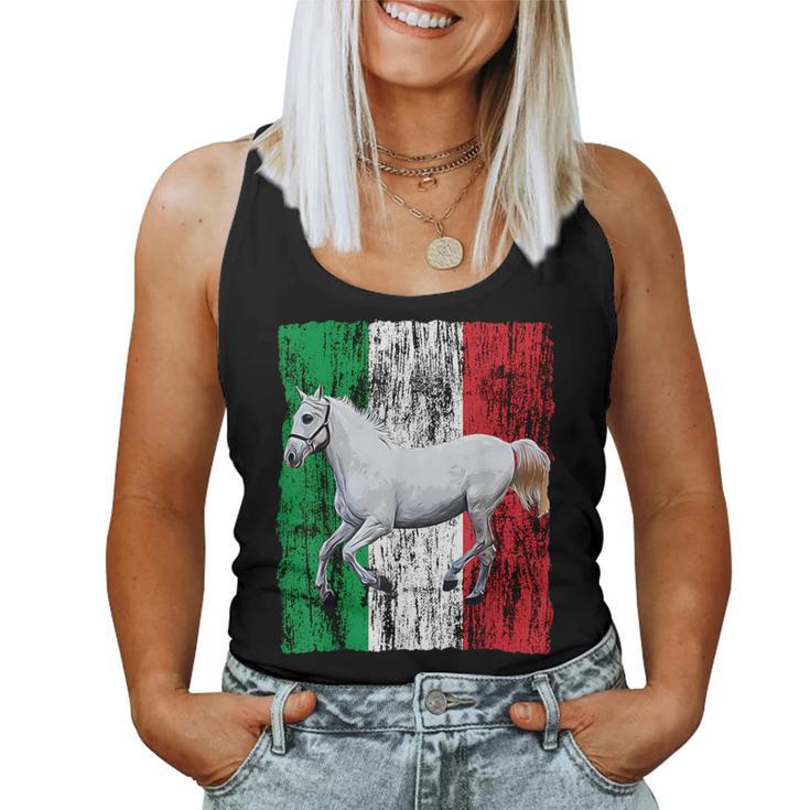 Patriotic Horse Italy Flag Distressed Italian White Horse Women Tank Top