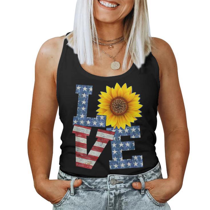 Patriotic Love With Sunflower Usa Women Tank Top