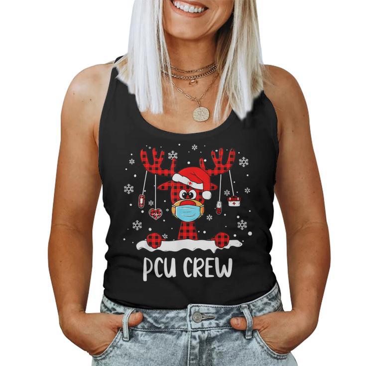 Pcu Crew Buffalo Plaid Face Mask Reindeer Nurse Xmas Women Tank Top