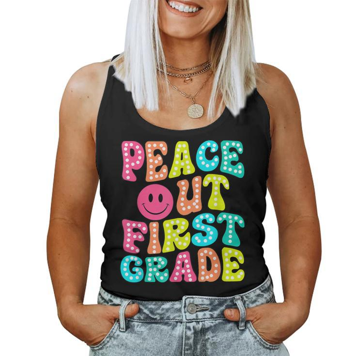 Peace Out First Grade Graduation Last Day Of School Groovy Women Tank Top