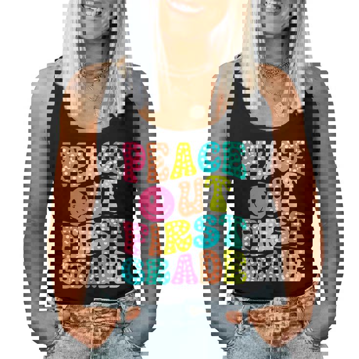 Peace Out First Grade Graduation Last Day Of School Groovy Women Tank Top