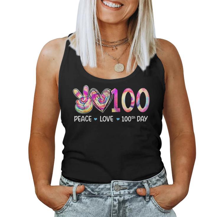 Peace Love 100Th Day Of School Teacher Student Tie Dye Women Tank Top