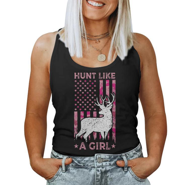 Pink Camo Usa Flag Patriotic Deer Hunting Hunt Like A Girl Women Tank Top