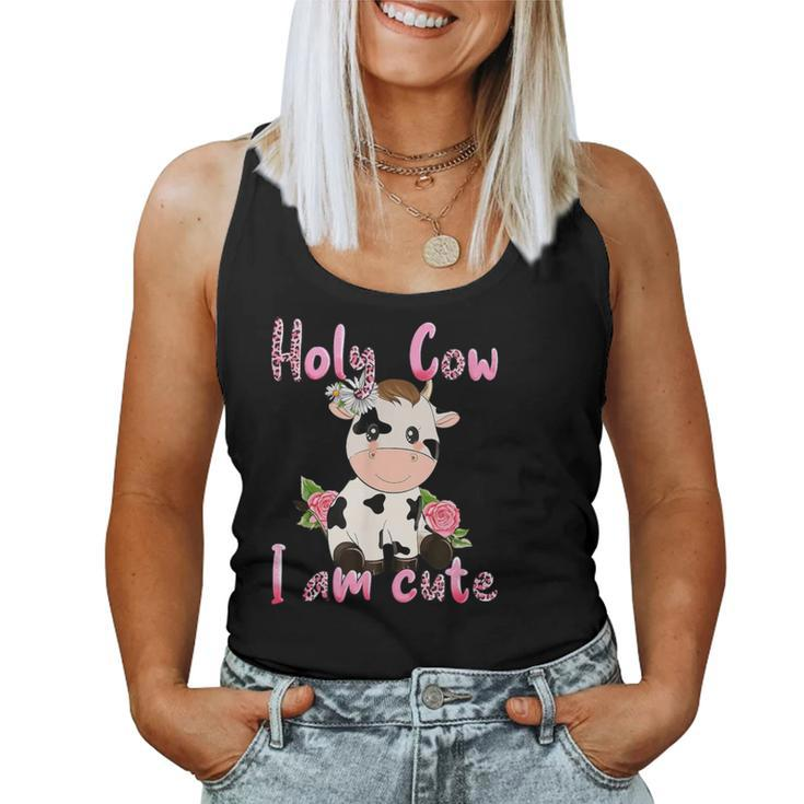 Pink Vintage Holy Cow I'm Cute Moo Cow Mama Leopard Floral Women Tank Top