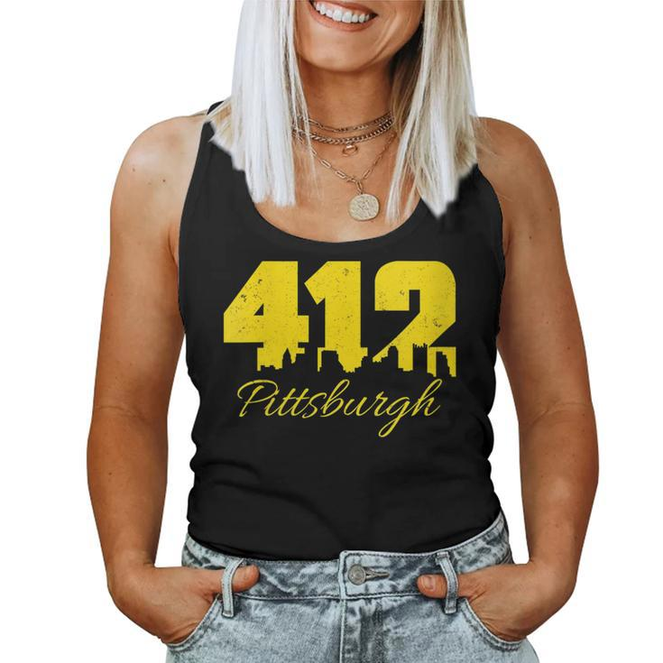 Pittsburgh 412 City Skyline Yellow Pittsburgh Women Tank Top