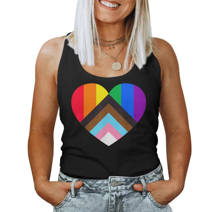 Progress Pride Rainbow Heart Lgbtq Gay Lesbian Trans Women Tank Top
