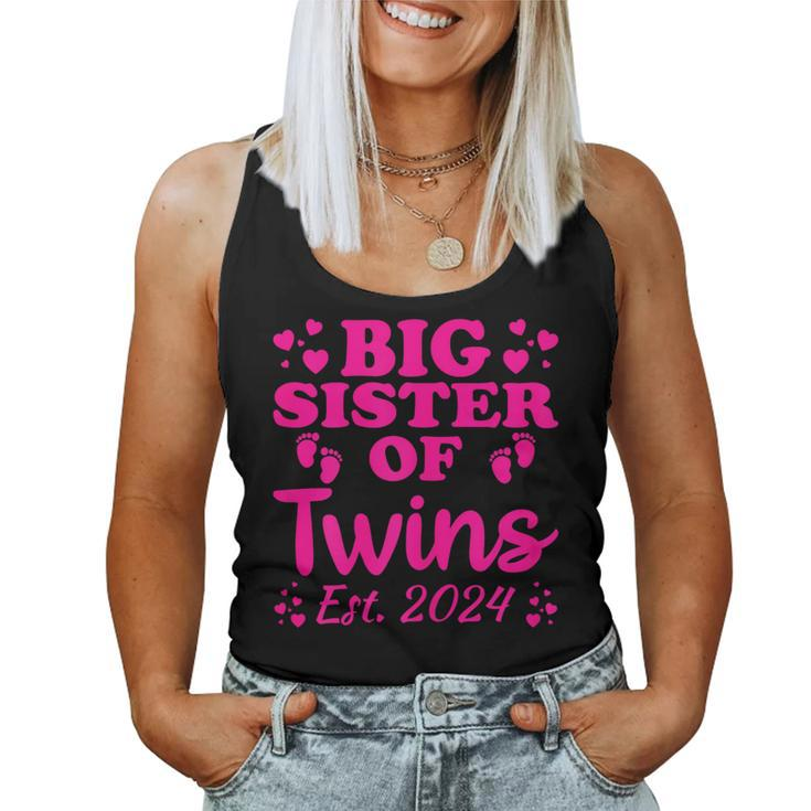 Promoted To Big Sister Of Twins Est 2024 Baby Announcement Women Tank Top