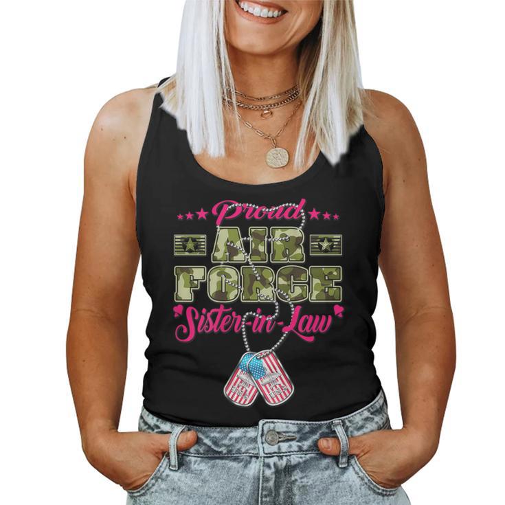 Proud Air Force Sister-In-Law Us Flag Dog Tags Military Women Tank Top