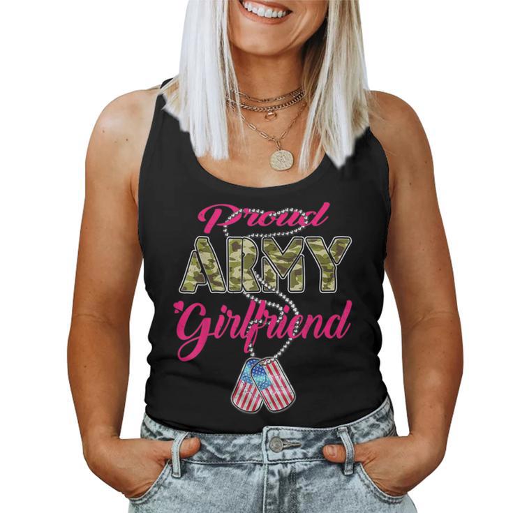 Proud Army Girlfriend Us Flag Dog Tags Pride Military Lovers Women Tank Top