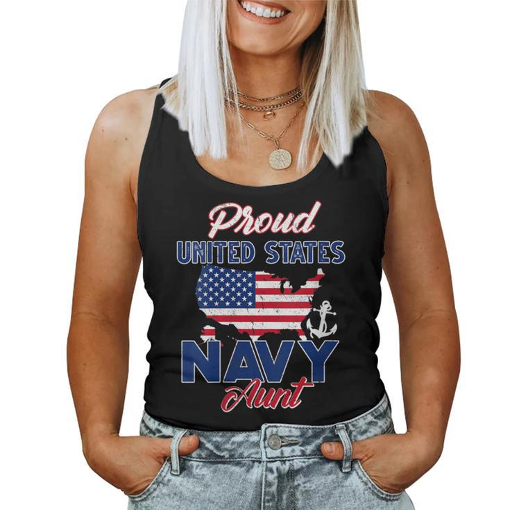 Proud Navy Aunt Us Flag Family Army Military Women Tank Top