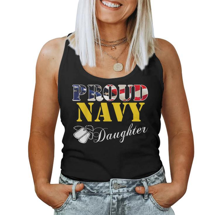 Proud Navy Daughter With American Flag Veteran Women Tank Top