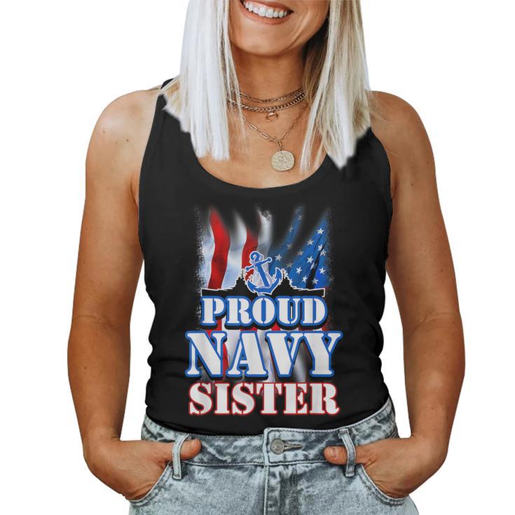 Proud Navy Sister Patriotic Usa Flag Women Women Tank Top