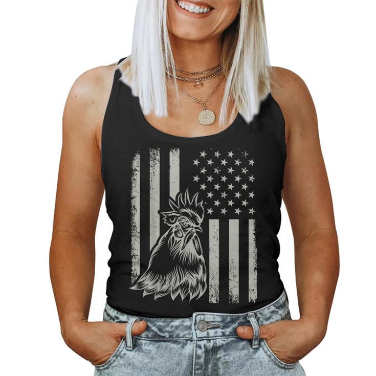 Proud Patriotic Chicken Rooster Farmer Lover American Flag Women Tank Top