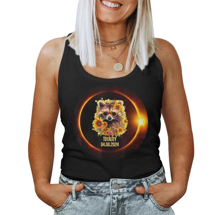 Raccoon Sunflower Totality Total Solar Eclipse April 8 2024 Women Tank Top