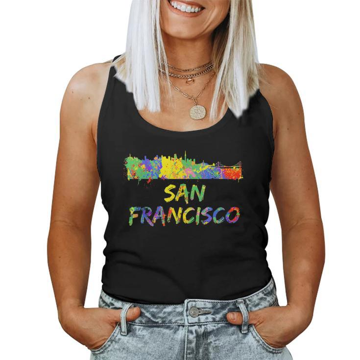 Rainbow Colorful Graffiti Style San Francisco City Skyline Women Tank Top