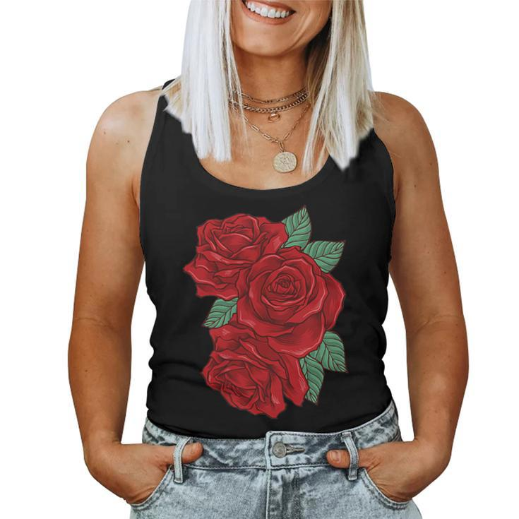 Red Rose Pocket Floral Print Bouquet For & Women Women Tank Top