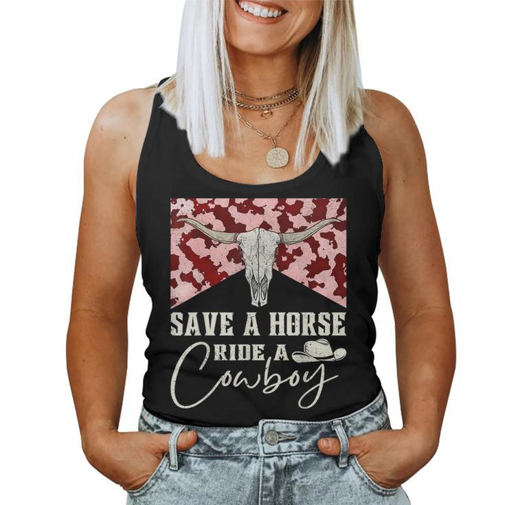 Retro Bull Skull Western Country Save A Horse Ride A Cowboy Women Tank Top