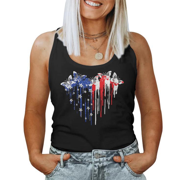 Retro Butterfly American Flag Heart 4Th Of July Women Tank Top