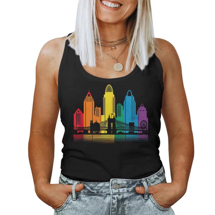 Retro Cincinnati Skyline Rainbow Lgbt Lesbian Gay Pride Women Tank Top