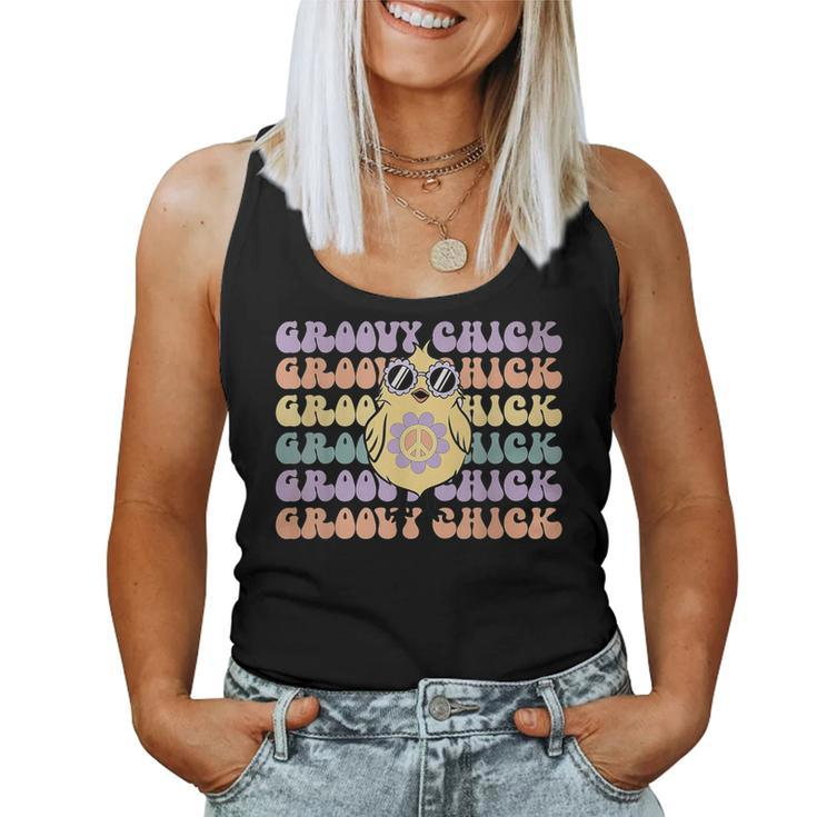 Retro Groovy Chick Easter Cute Chicken With Glasses Women Tank Top