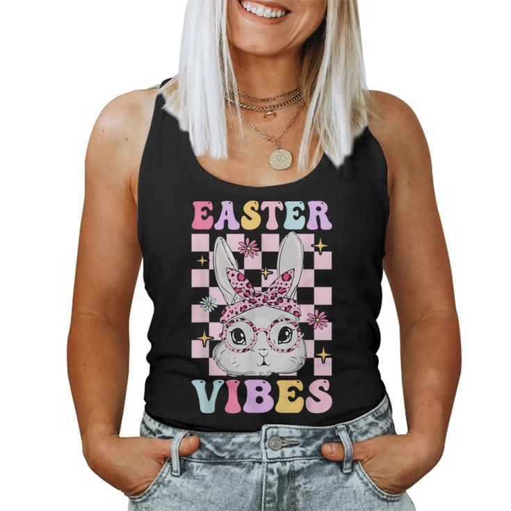 Retro Groovy Easter Vibes Bunny Checkered For Girls Women Tank Top
