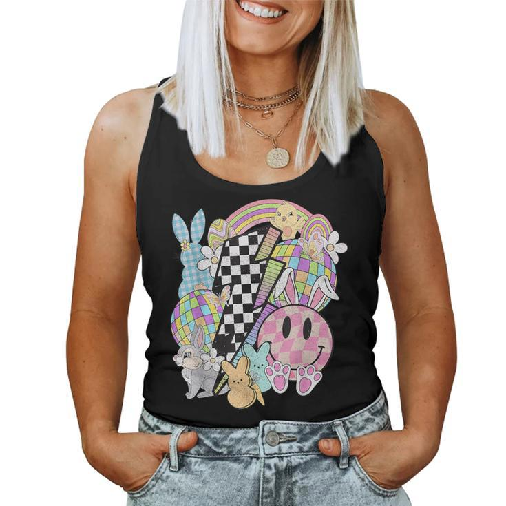 Retro Groovy Happy Easter Bunny Smile Face For Girls Women Tank Top