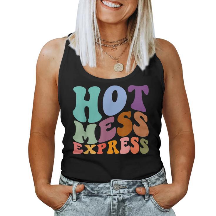 Retro Groovy Hot Mess Express Sarcastic Mom Mother's Day Women Tank Top