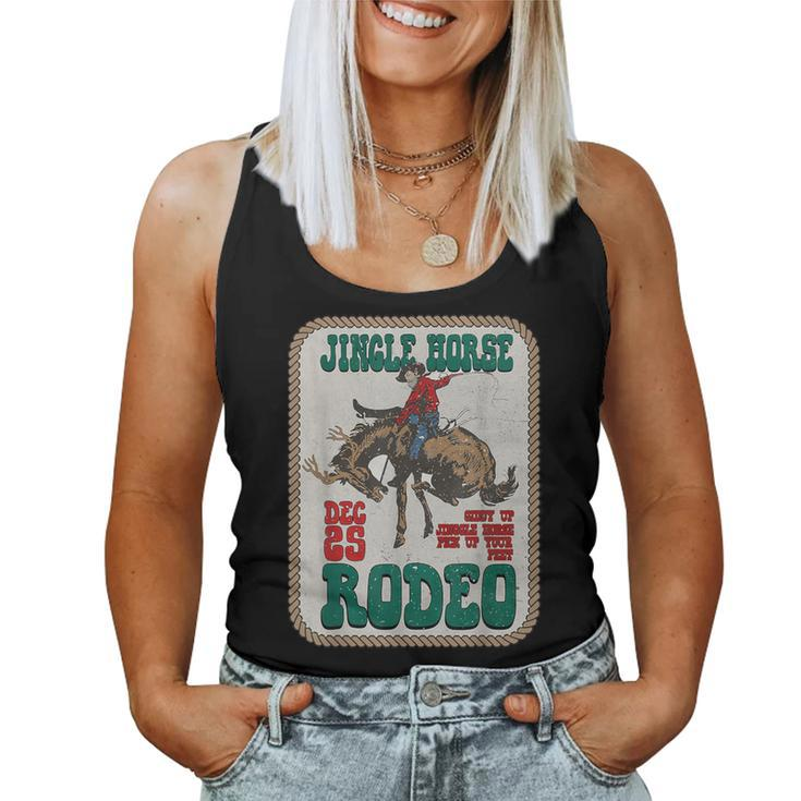 Retro Groovy Jingle Horse Rodeo Christmas Western Cowboy Women Tank Top
