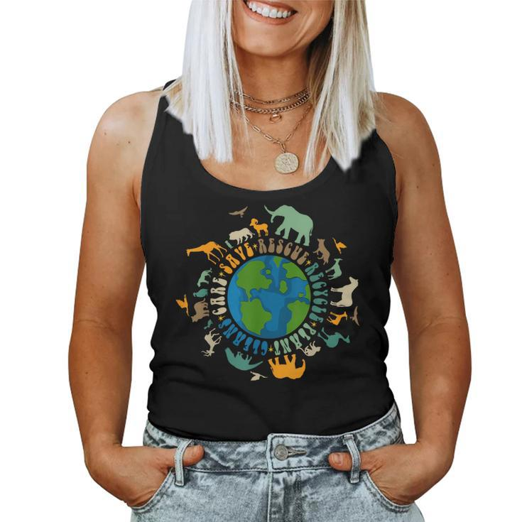 Retro Groovy Save Bees Rescue Animals Recycle Fun Earth Day Women Tank Top
