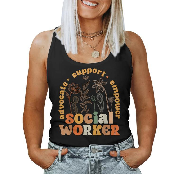 Retro Groovy Social Worker Flower Social Work Month Women Tank Top