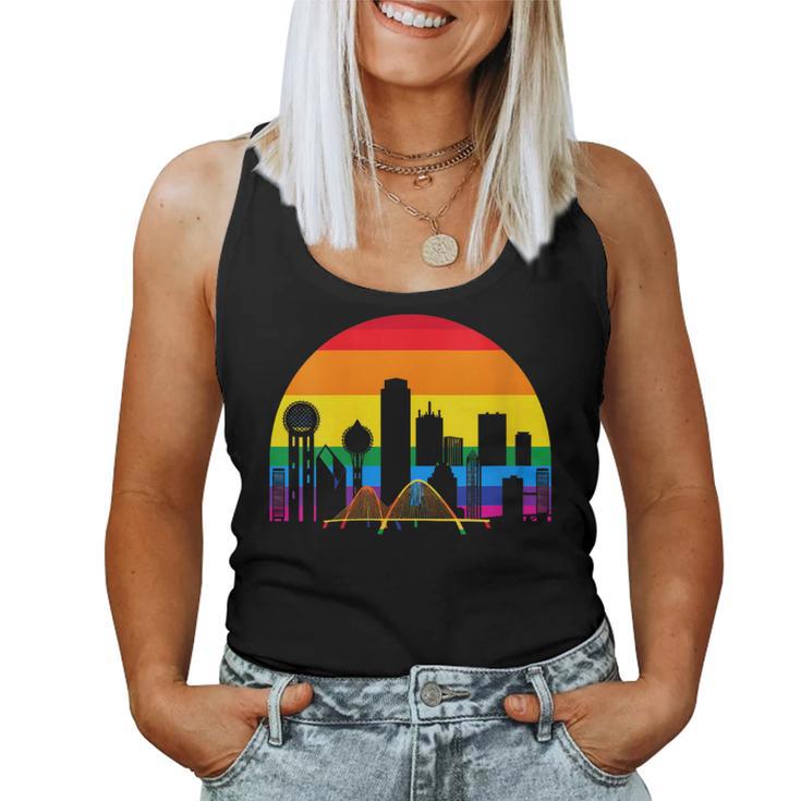 Retro Lgbt Rainbow Dallas Skyline Lesbian Gay Pride Women Tank Top