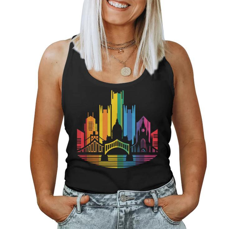 Retro Pittsburgh Skyline Rainbow Lgbt Lesbian Gay Pride Women Tank Top