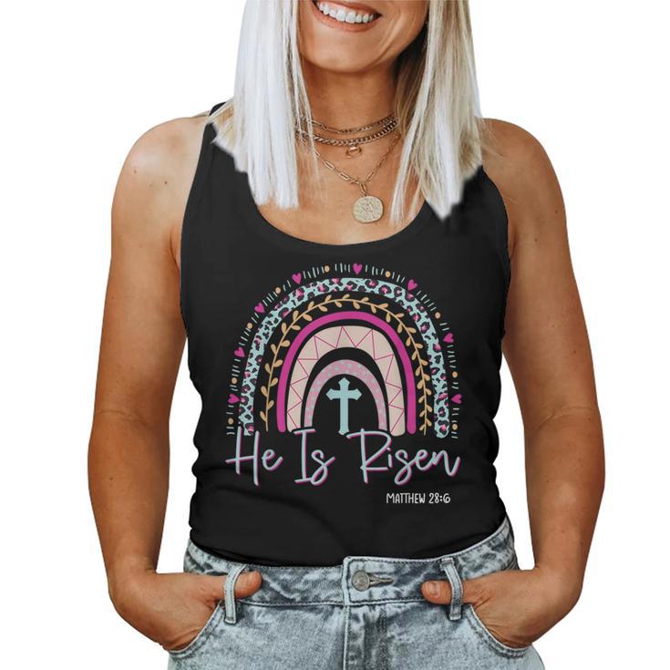 He Is Risen Rainbow Leopard Happy Easter Day Christian Jesus Women Tank Top