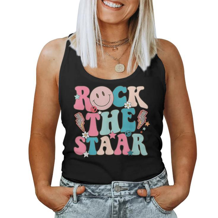 Rock The Staar Test Te Day Retro Groovy Teacher Stars Women Tank Top