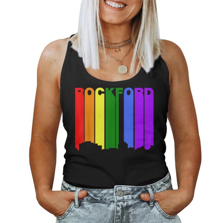 Rockford Illinois Lgbtq Gay Pride Rainbow Skyline Women Tank Top