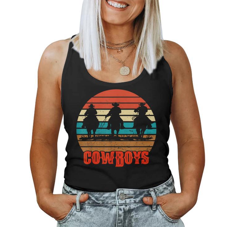 Rodeo Cowboy And Wranglers Bronco Horse Retro Style Sunset Women Tank Top