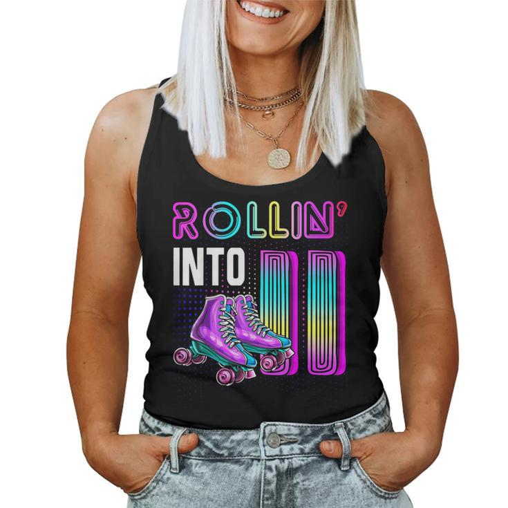 Rollin' Into 11 Roller Skating Rink 11Th Birthday Party Girl Women Tank Top