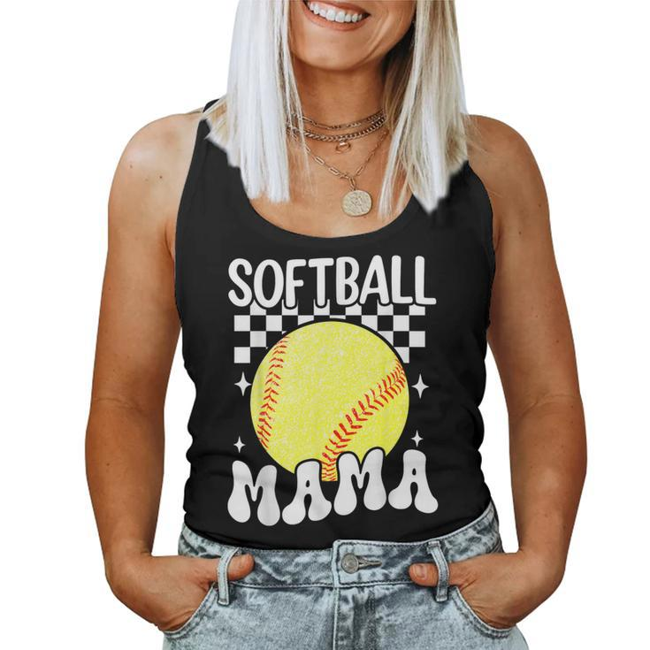 Softball Mama Retro Groovy Baseball Softball Mom Women Tank Top